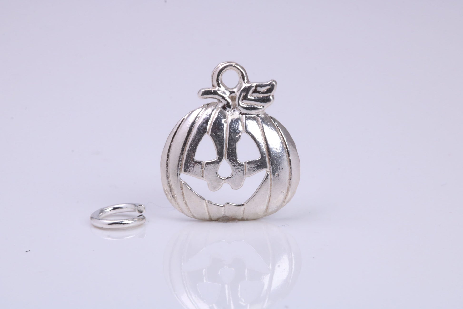 Pumpkin Charm, Traditional Charm, Made from Solid 925 Grade Sterling Silver, Complete with Attachment Link