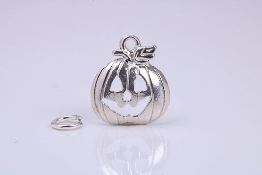 Pumpkin Charm, Traditional Charm, Made from Solid 925 Grade Sterling Silver, Complete with Attachment Link
