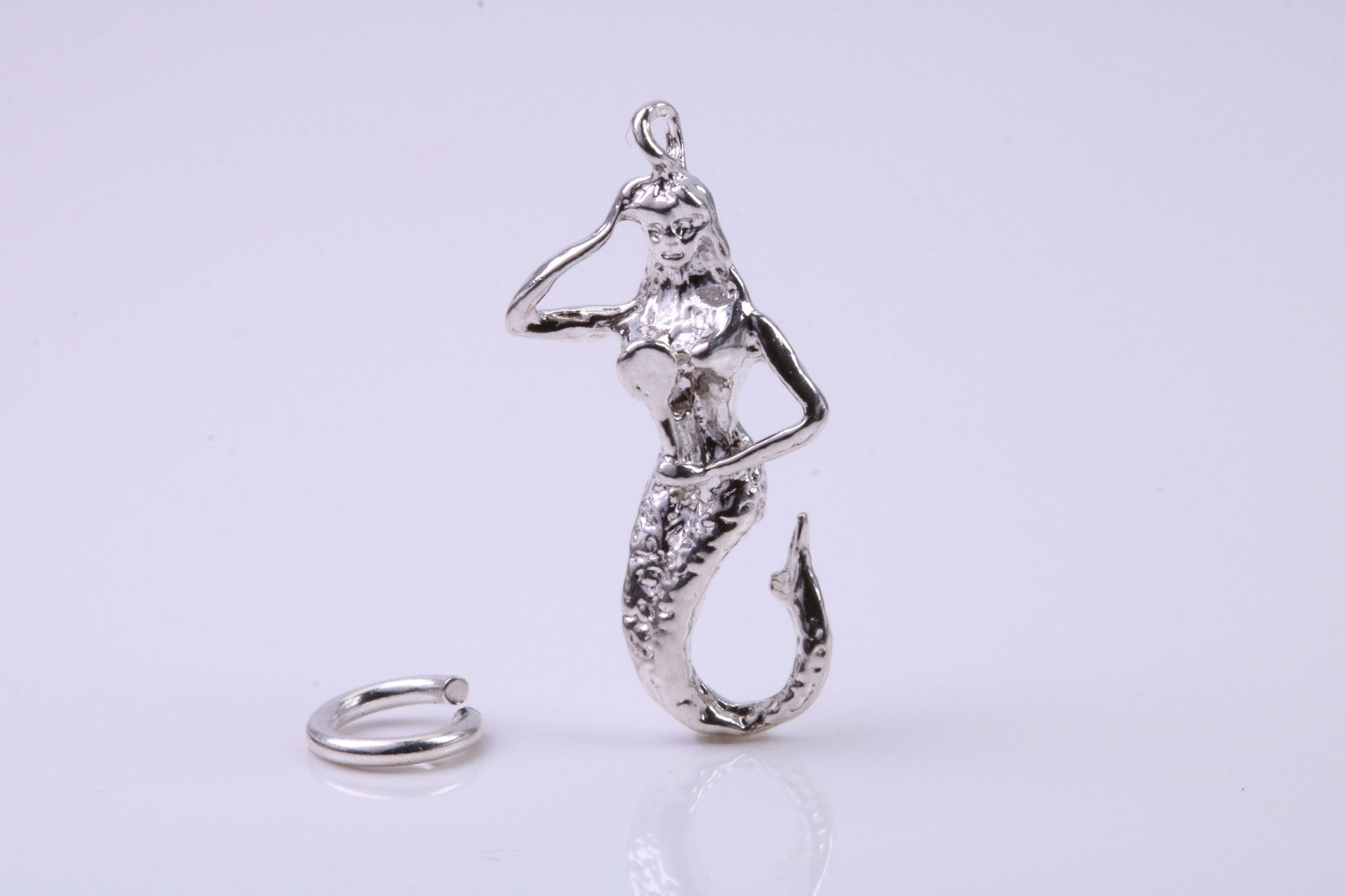 Mermaid Charm, Traditional Charm, Made from Solid 925 Grade Sterling Silver, Complete with Attachment Link