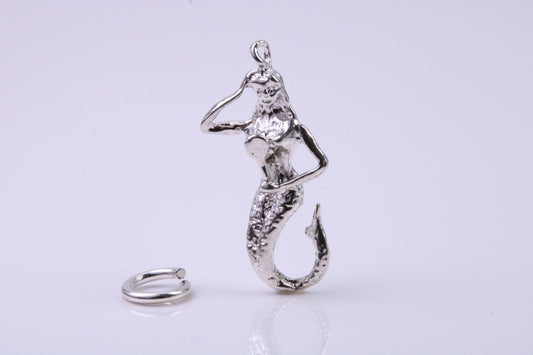 Mermaid Charm, Traditional Charm, Made from Solid 925 Grade Sterling Silver, Complete with Attachment Link