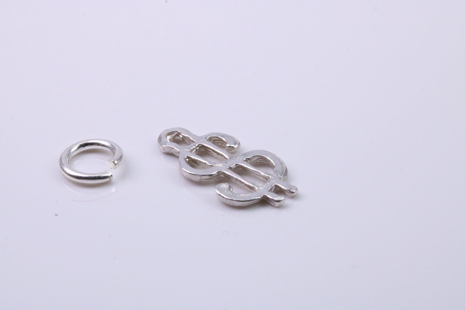 Dollar Sign Charm, Traditional Charm, Made from Solid 925 Grade Sterling Silver, Complete with Attachment Link