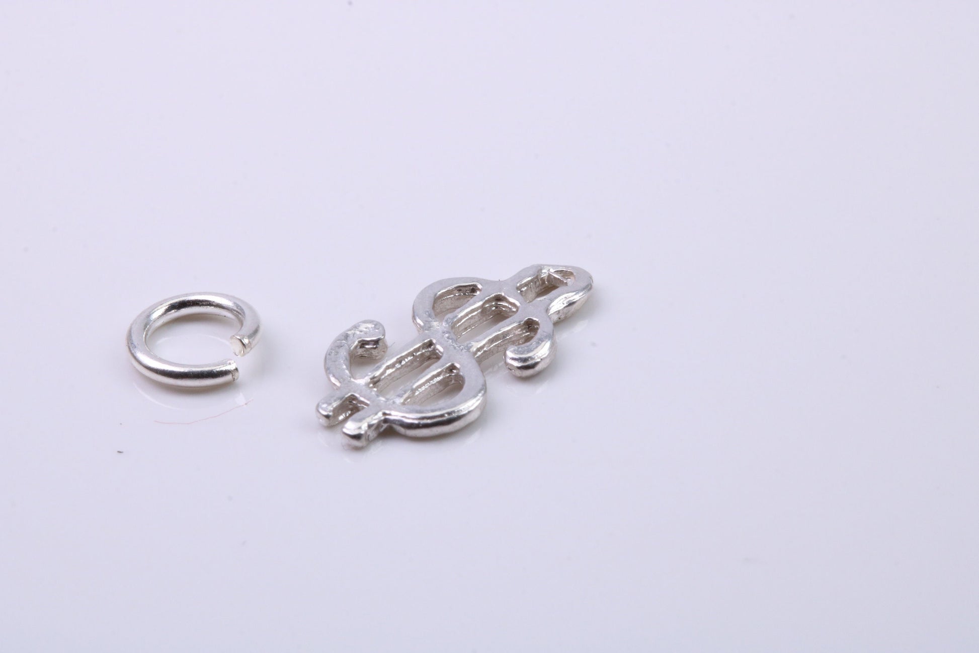 Dollar Sign Charm, Traditional Charm, Made from Solid 925 Grade Sterling Silver, Complete with Attachment Link