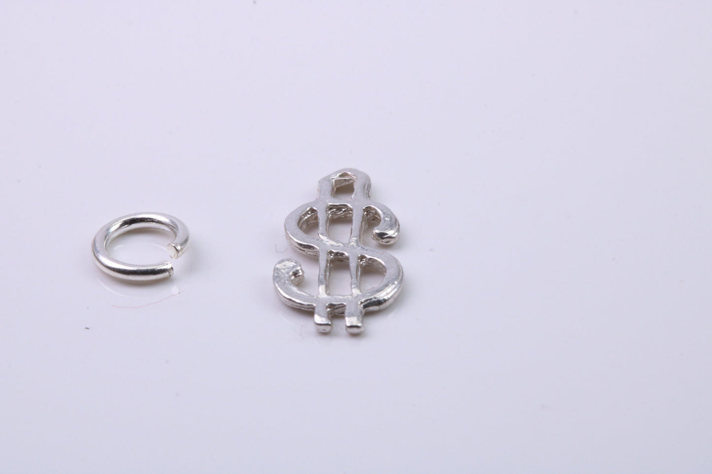 Dollar Sign Charm, Traditional Charm, Made from Solid 925 Grade Sterling Silver, Complete with Attachment Link