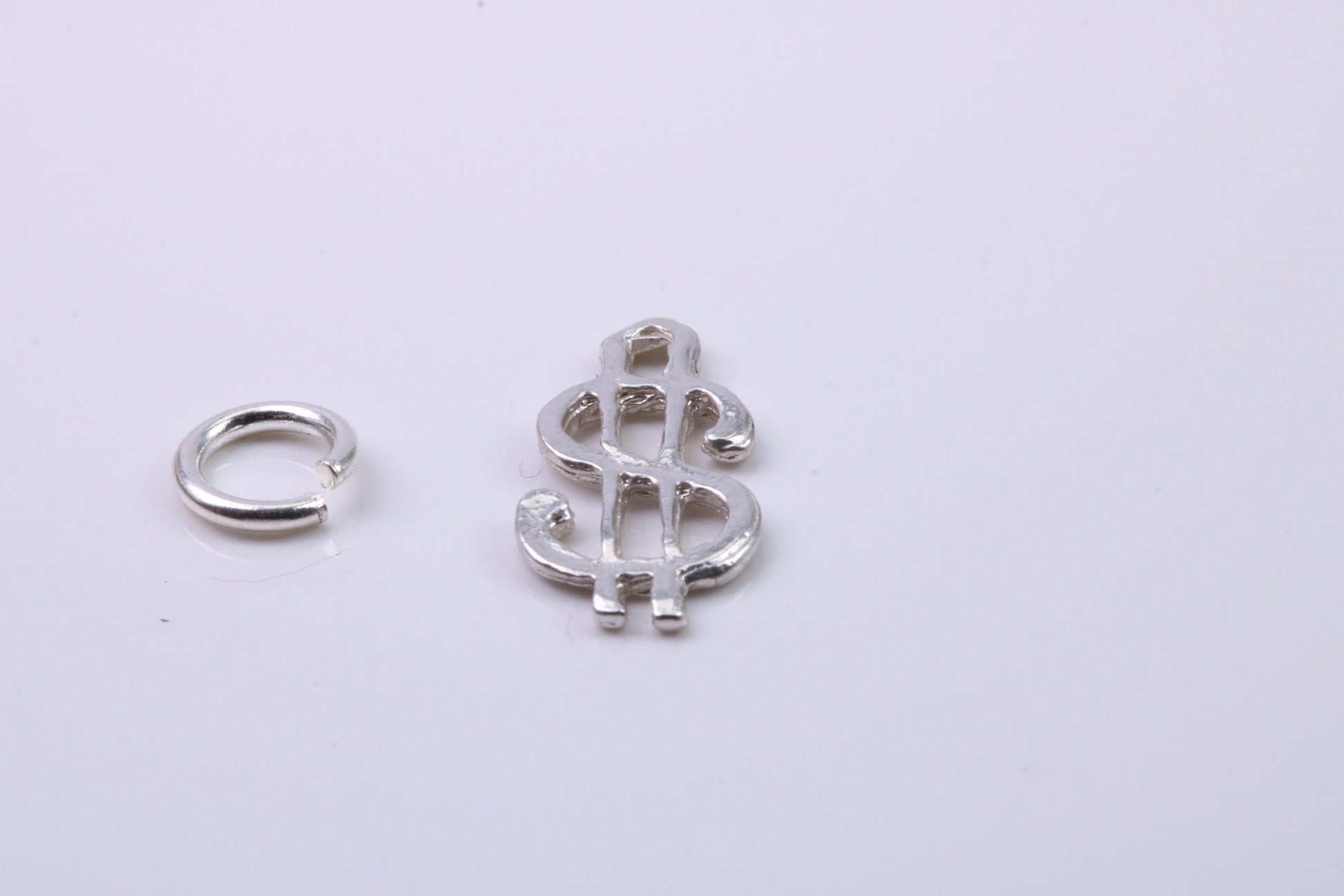 Dollar Sign Charm, Traditional Charm, Made from Solid 925 Grade Sterling Silver, Complete with Attachment Link