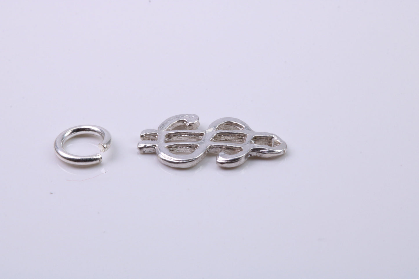 Dollar Sign Charm, Traditional Charm, Made from Solid 925 Grade Sterling Silver, Complete with Attachment Link