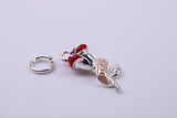 Red Mum Rose Flower Charm, Traditional Charm, Made from Solid 925 Grade Sterling Silver, Complete with Attachment Link