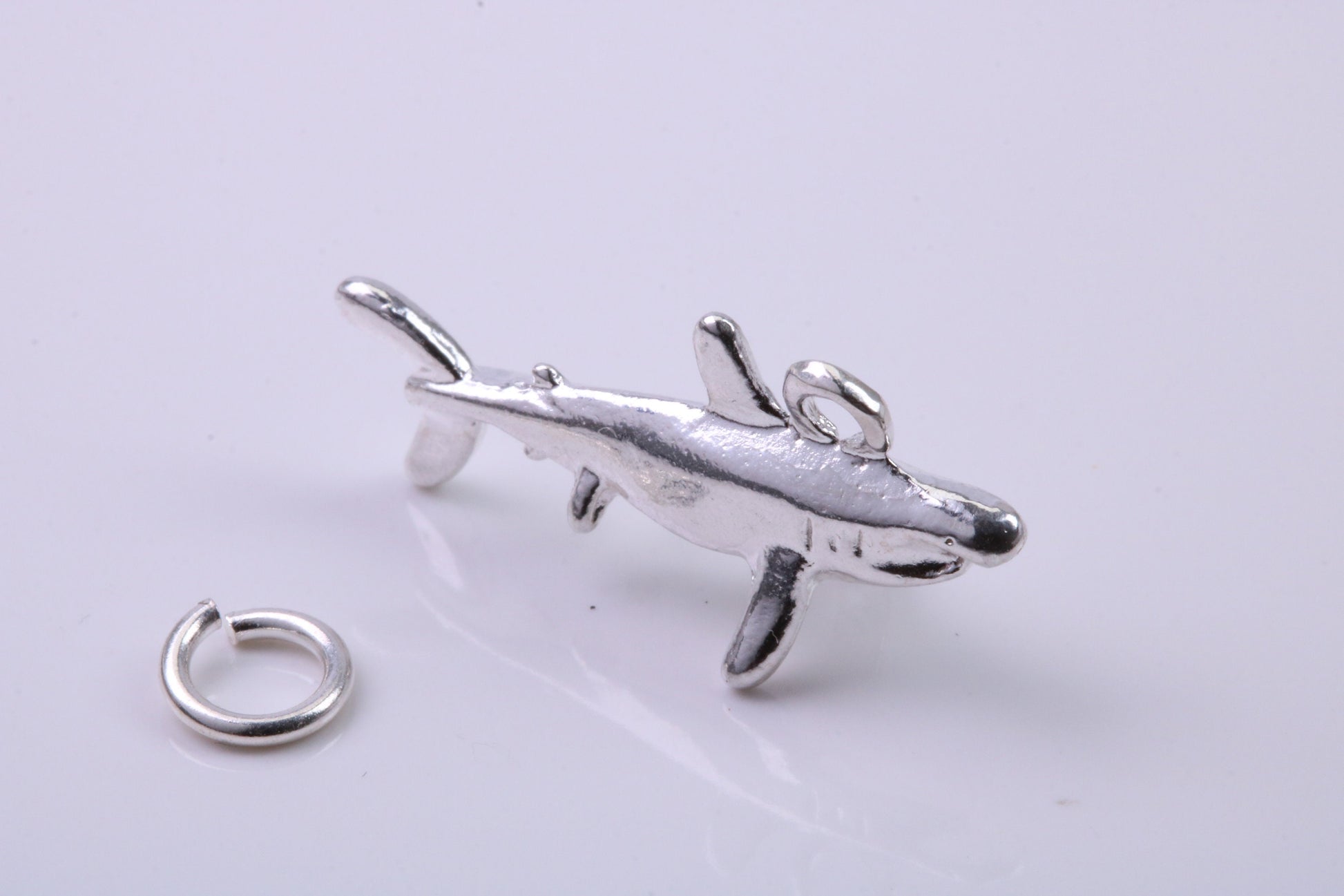 Shark Charm, Traditional Charm, Made from Solid 925 Grade Sterling Silver, Complete with Attachment Link