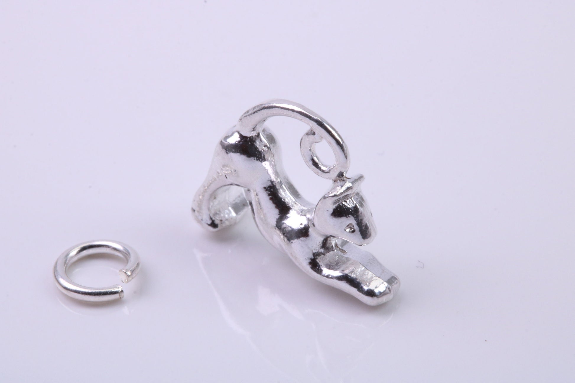 Cat Charm, Traditional Charm, Made from Solid 925 Grade Sterling Silver, Complete with Attachment Link