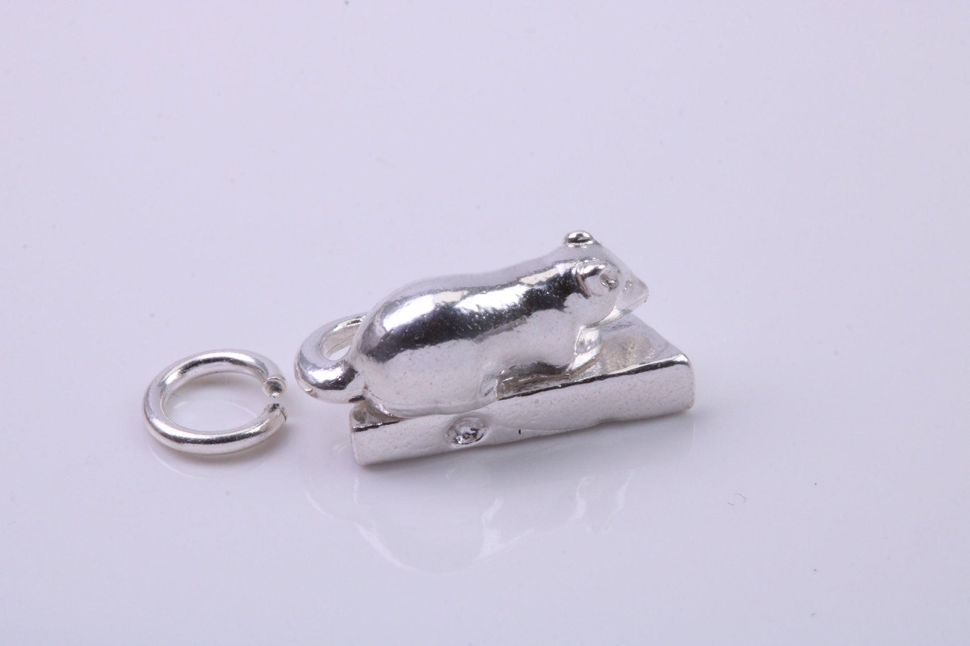Mouse Eating Cheese Charm, Traditional Charm, Made from Solid 925 Grade Sterling Silver, Complete with Attachment Link