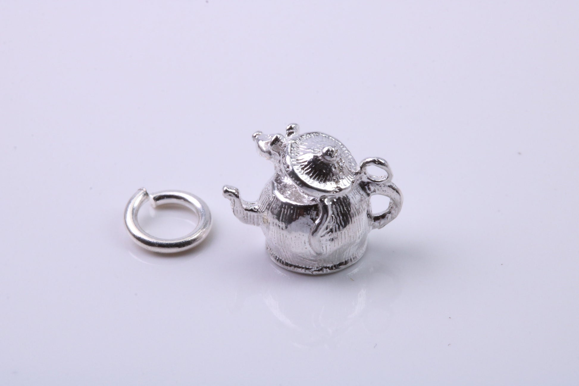 Mouse in Teapot Charm, Traditional Charm, Made from Solid 925 Grade Sterling Silver, Complete with Attachment Link