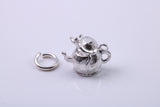 Mouse in Teapot Charm, Made from Solid Cast Silver, Complete with Attachment Link