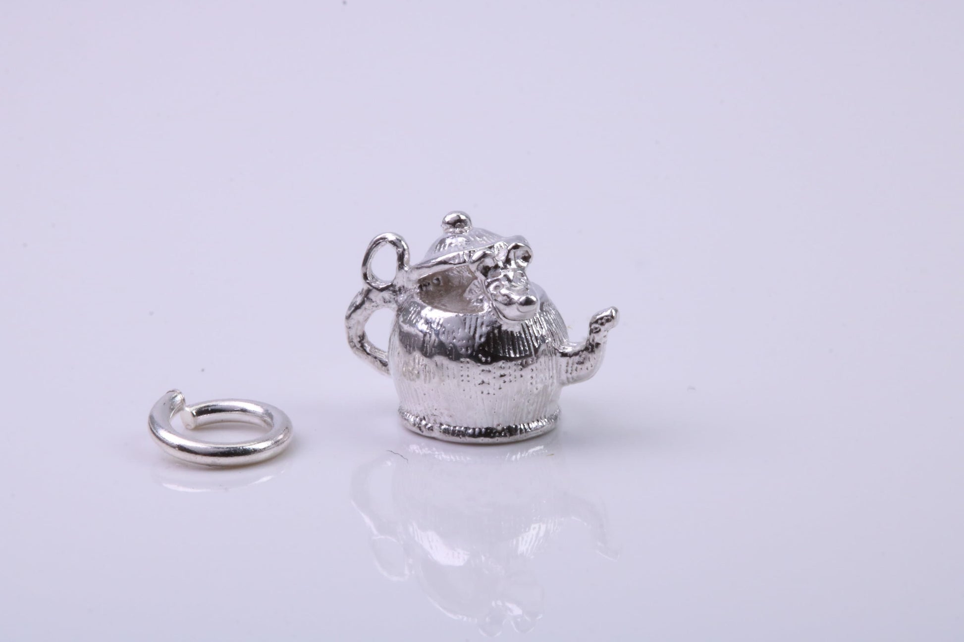 Mouse in Teapot Charm, Traditional Charm, Made from Solid 925 Grade Sterling Silver, Complete with Attachment Link