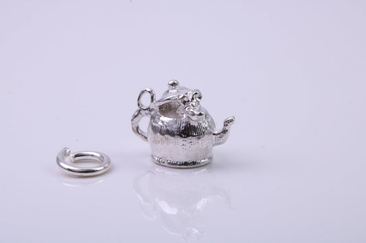 Mouse in Teapot Charm, Traditional Charm, Made from Solid 925 Grade Sterling Silver, Complete with Attachment Link