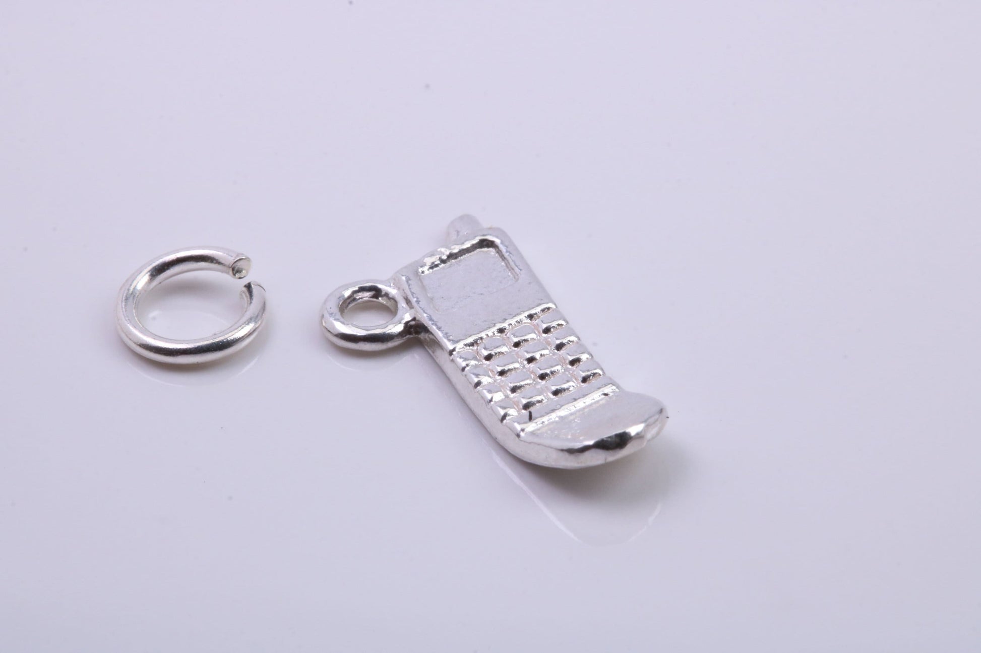 Cell Phone Charm, Traditional Charm, Made from Solid 925 Grade Sterling Silver, Complete with Attachment Link