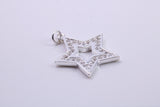 Stone set Star Charm, Traditional Charm, Made from Solid 925 Grade Sterling Silver, Complete with Attachment Link
