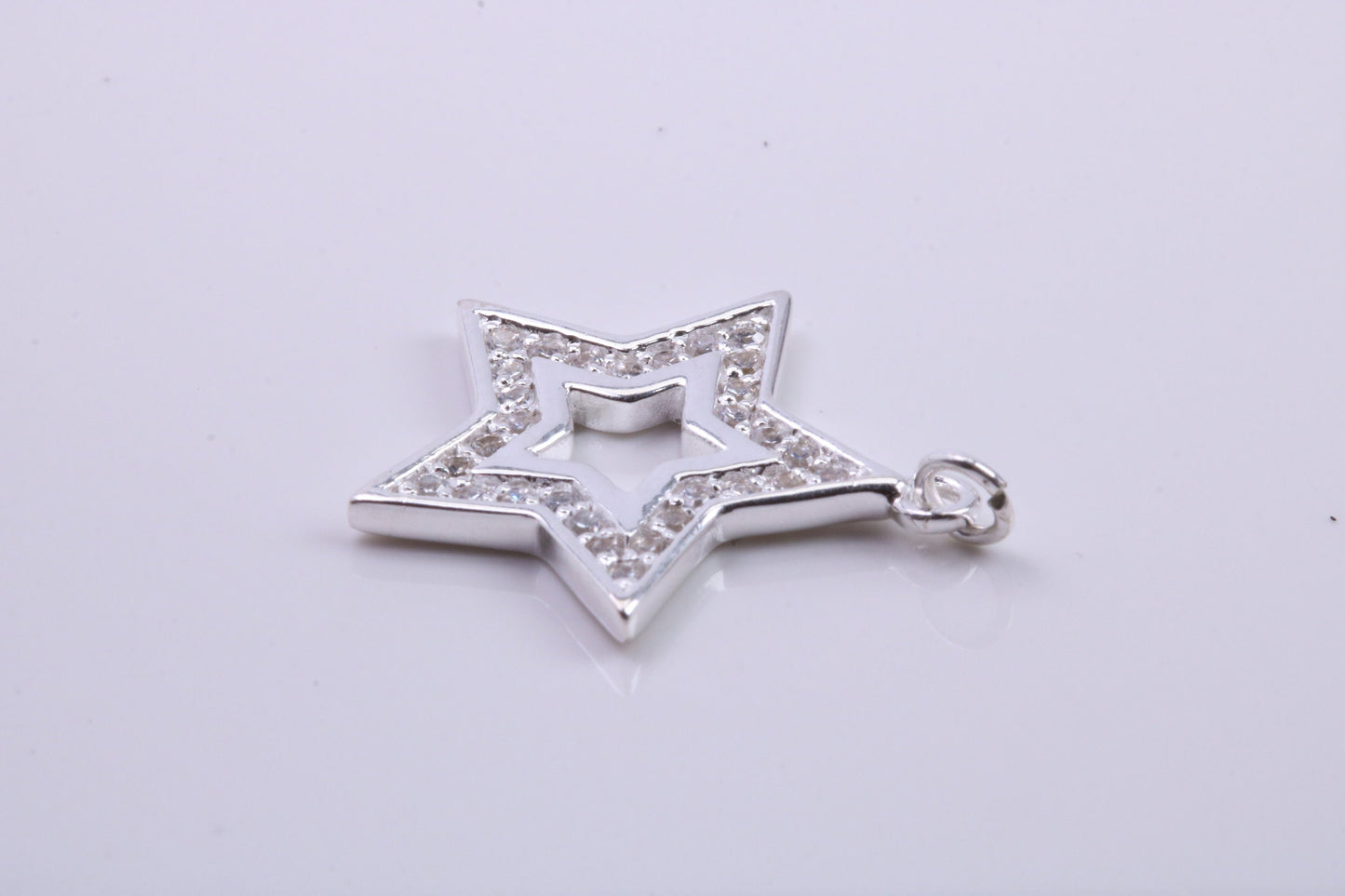 Stone set Star Charm, Traditional Charm, Made from Solid 925 Grade Sterling Silver, Complete with Attachment Link