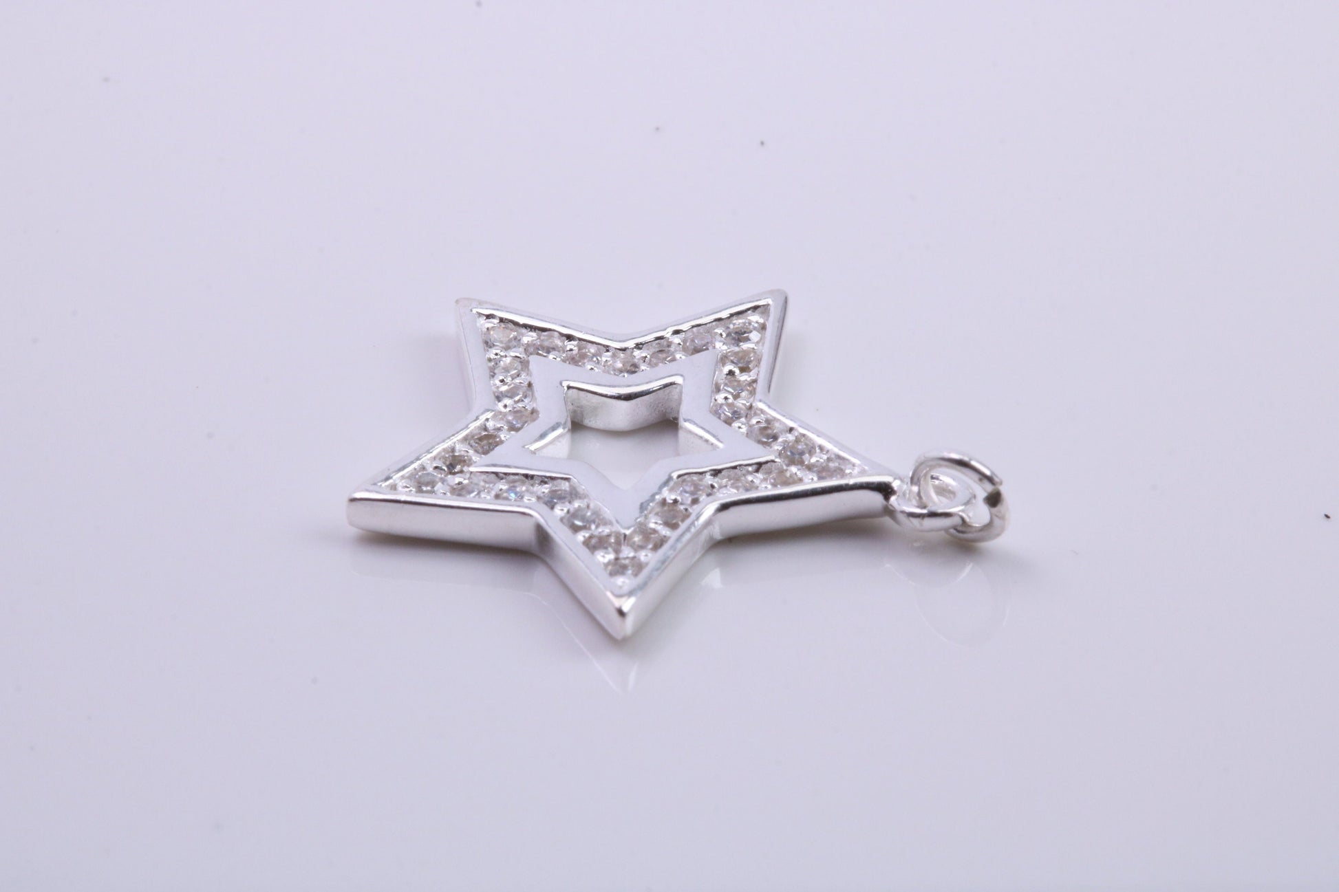 Stone set Star Charm, Traditional Charm, Made from Solid 925 Grade Sterling Silver, Complete with Attachment Link