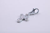 C Z ser Cross Charm, Traditional Charm, Made from Solid 925 Grade Sterling Silver, Complete with Attachment Link