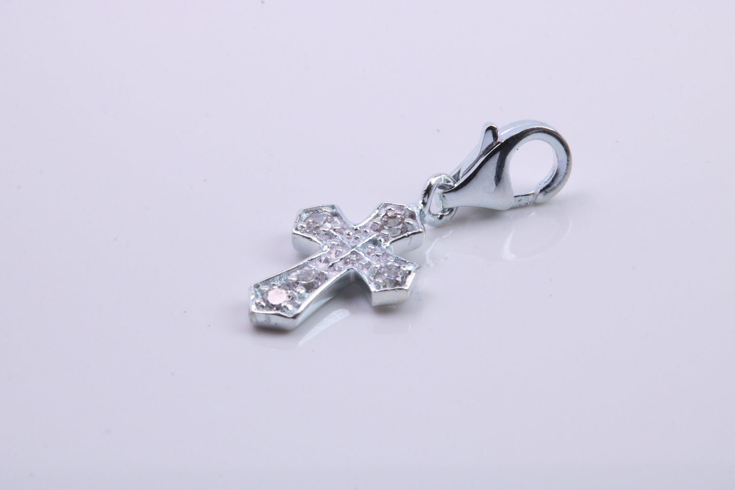 C Z ser Cross Charm, Traditional Charm, Made from Solid 925 Grade Sterling Silver, Complete with Attachment Link