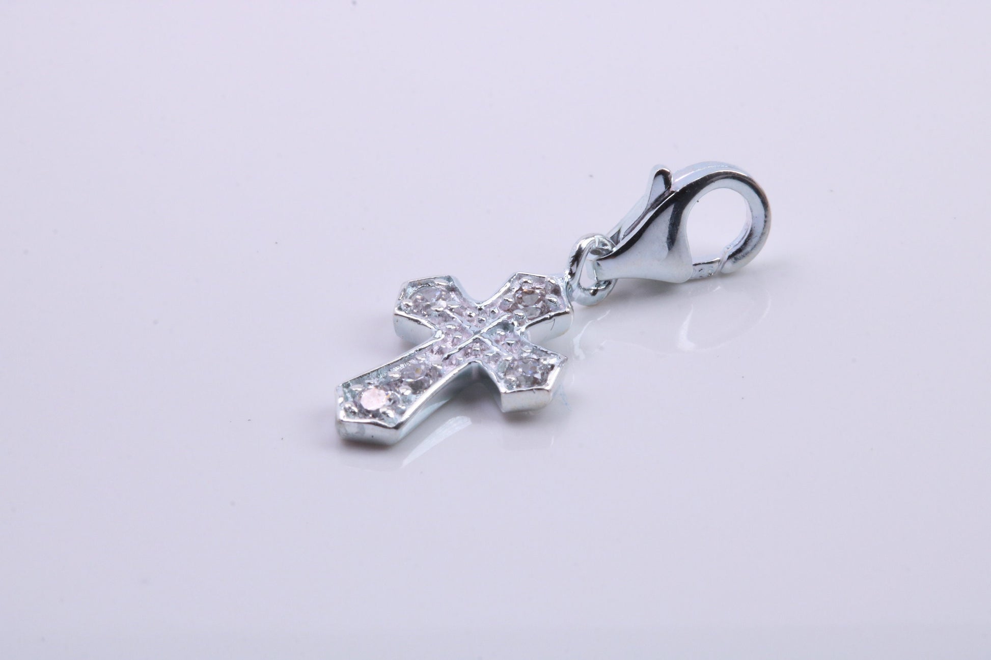 C Z ser Cross Charm, Traditional Charm, Made from Solid 925 Grade Sterling Silver, Complete with Attachment Link