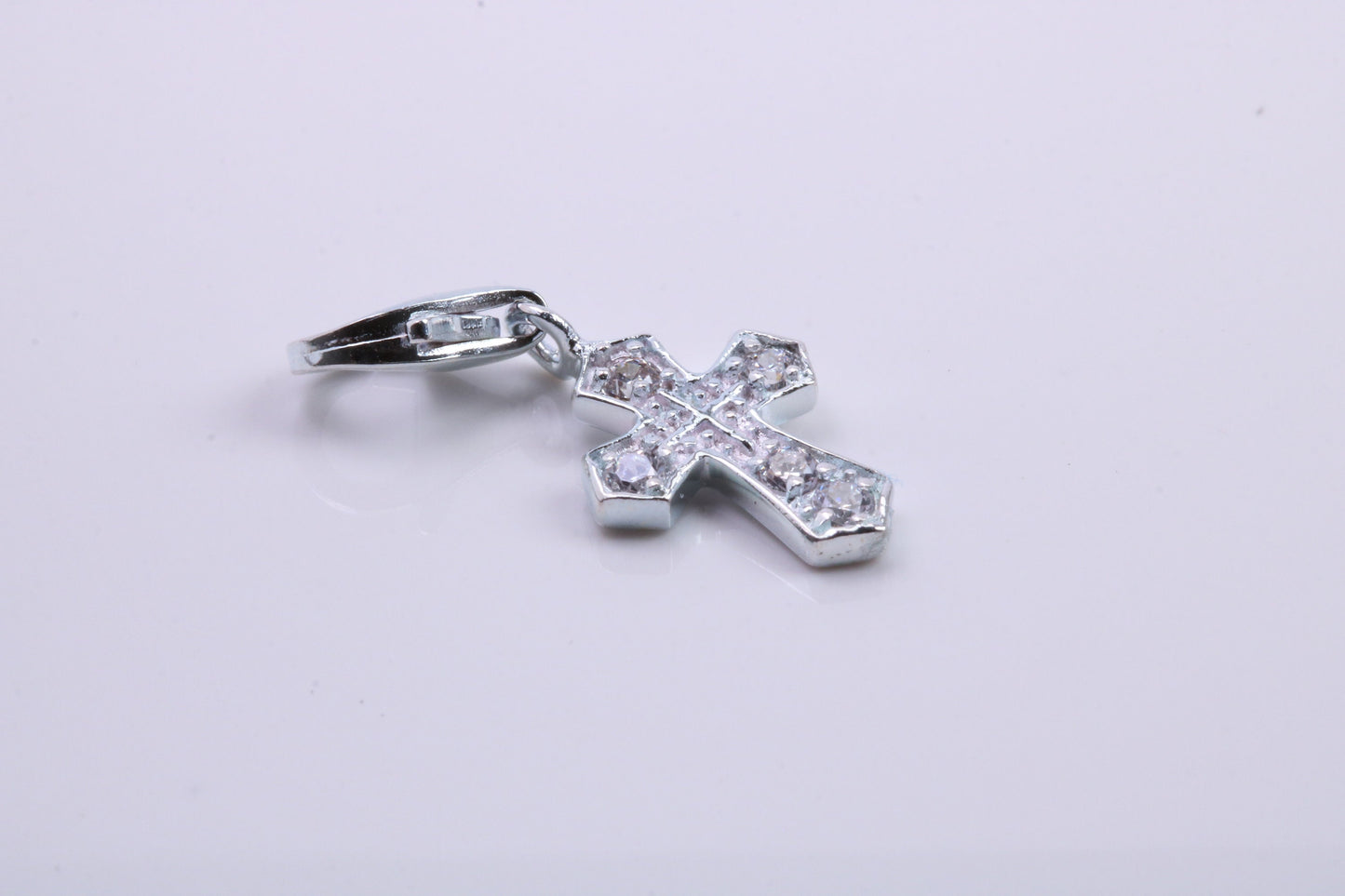 C Z ser Cross Charm, Traditional Charm, Made from Solid 925 Grade Sterling Silver, Complete with Attachment Link