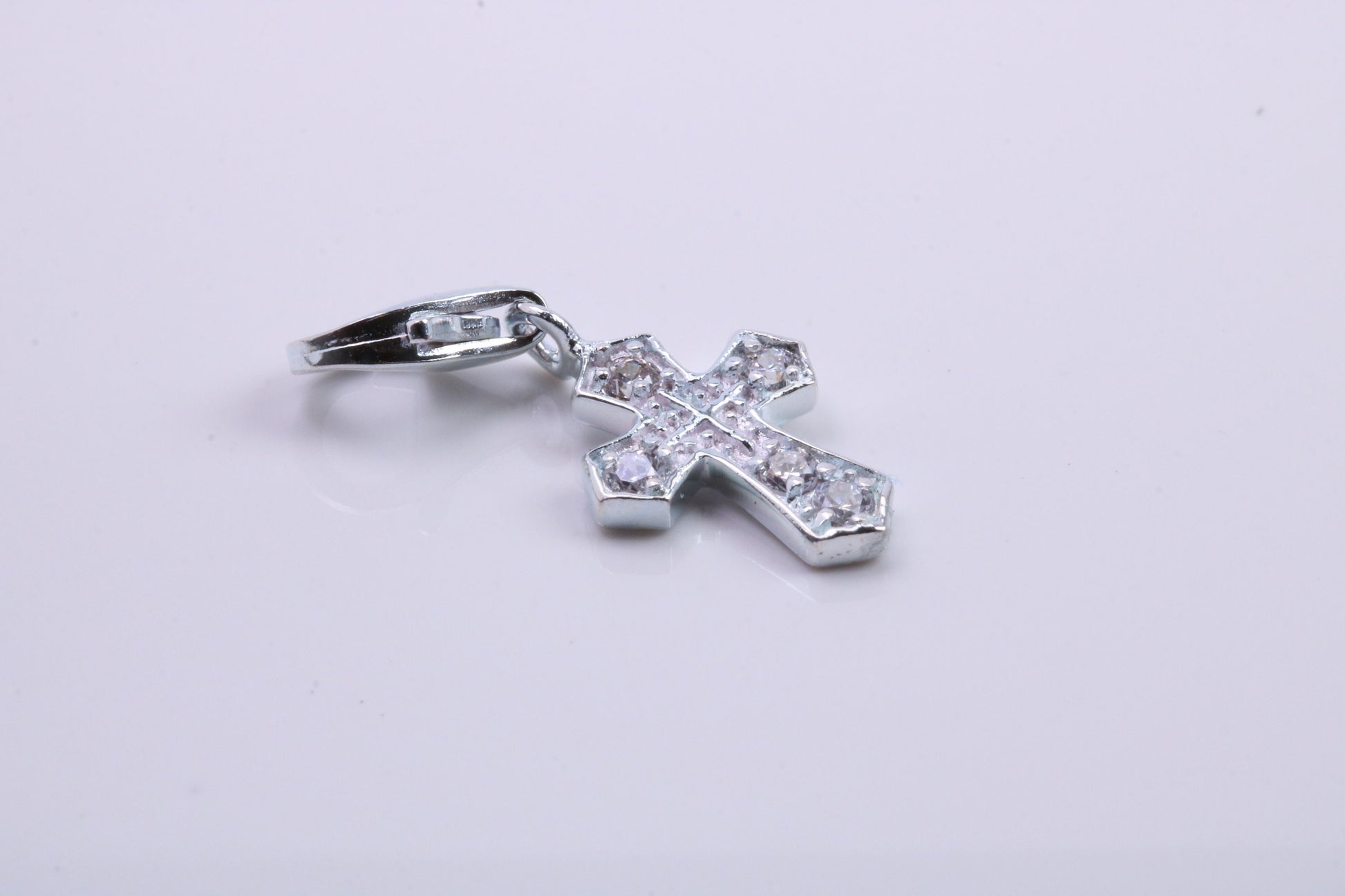 C Z ser Cross Charm, Traditional Charm, Made from Solid 925 Grade Sterling Silver, Complete with Attachment Link