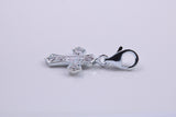 C Z ser Cross Charm, Traditional Charm, Made from Solid 925 Grade Sterling Silver, Complete with Attachment Link