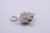 C Z set Chunky Cross Charm, Traditional Charm, Made from Solid 925 Grade Sterling Silver, Complete with Attachment Link