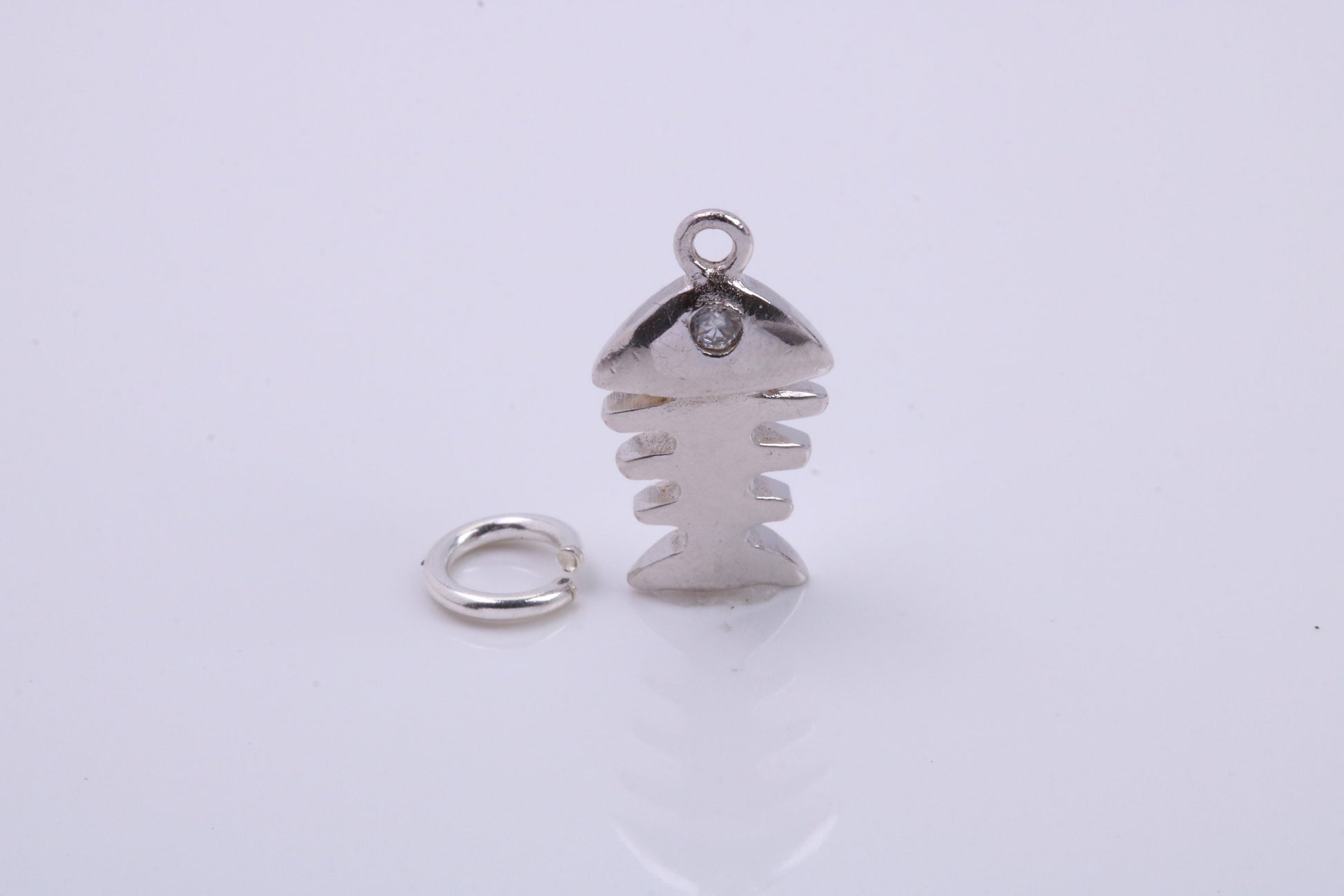 Fish Bone Charm, Traditional Charm, Made from Solid 925 Grade Sterling Silver, Complete with Attachment Link