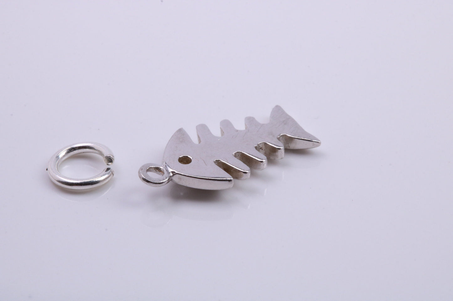 Fish Bone Charm, Traditional Charm, Made from Solid 925 Grade Sterling Silver, Complete with Attachment Link