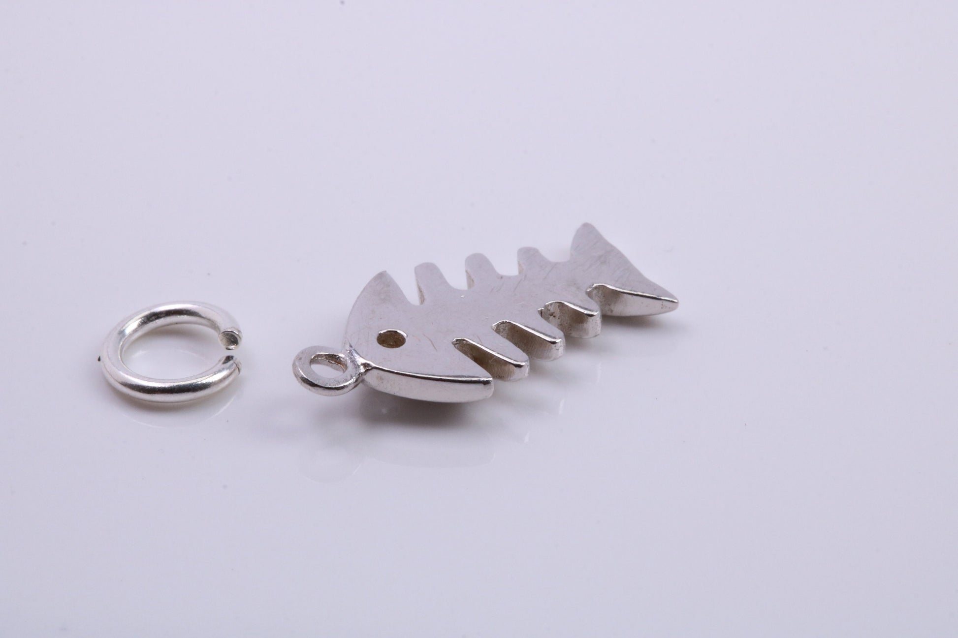 Fish Bone Charm, Traditional Charm, Made from Solid 925 Grade Sterling Silver, Complete with Attachment Link