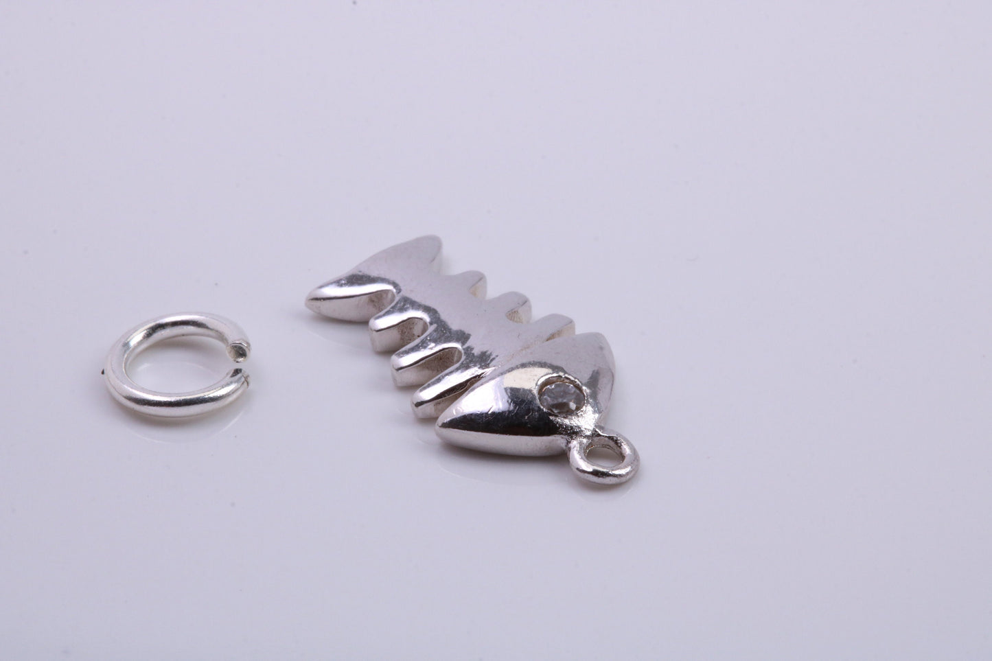 Fish Bone Charm, Traditional Charm, Made from Solid 925 Grade Sterling Silver, Complete with Attachment Link