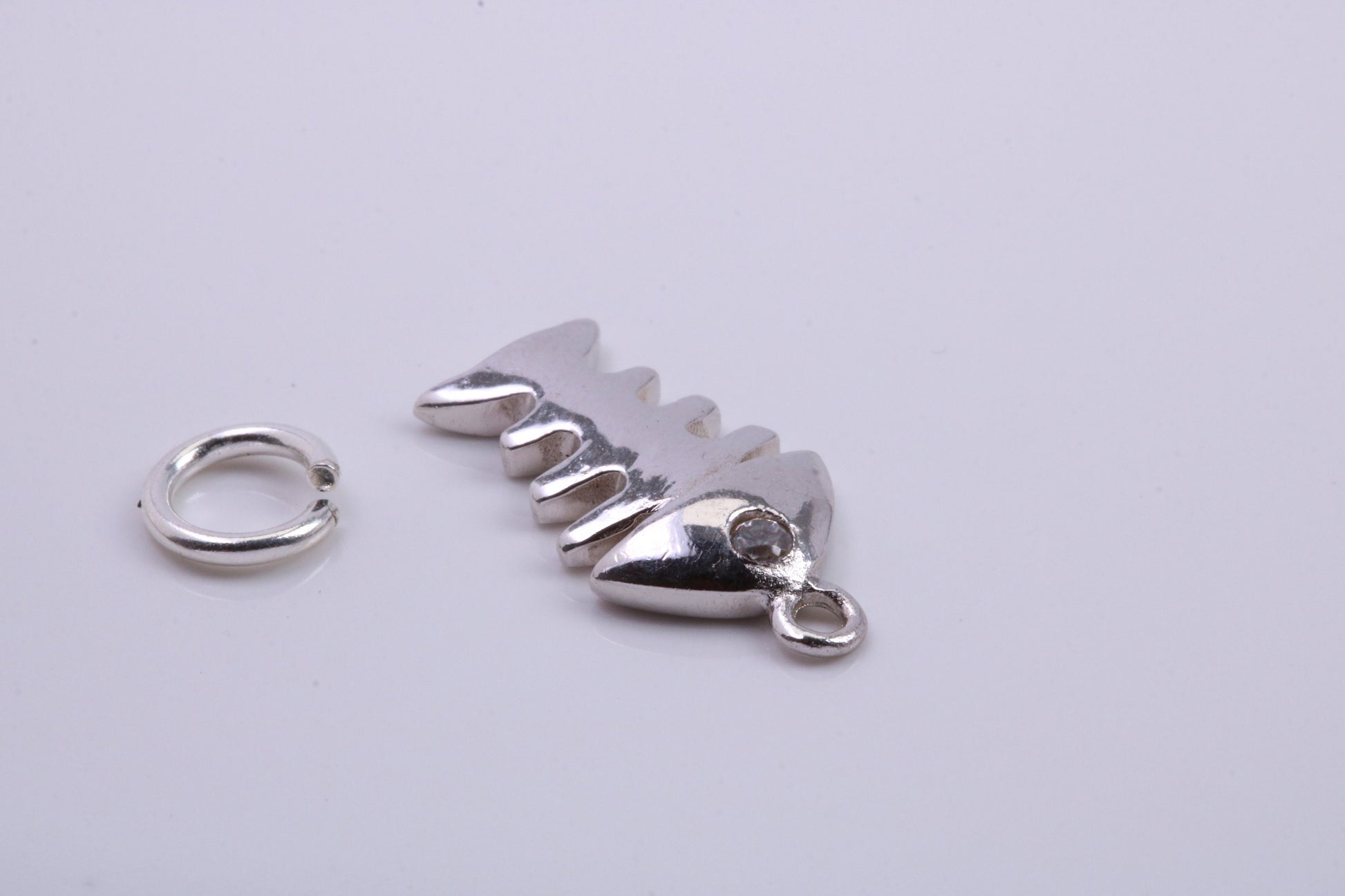 Fish Bone Charm, Traditional Charm, Made from Solid 925 Grade Sterling Silver, Complete with Attachment Link