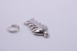 Fish Bone Charm, Traditional Charm, Made from Solid 925 Grade Sterling Silver, Complete with Attachment Link