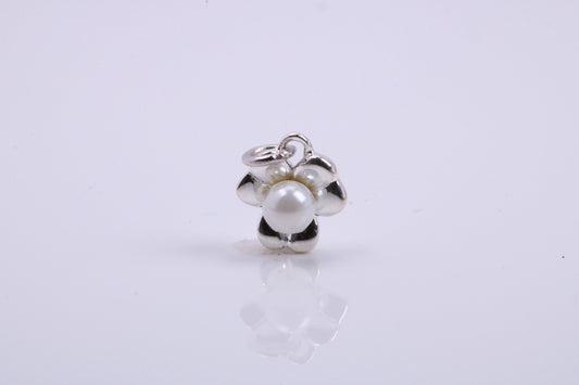 Pearl set Flower Charm, Traditional Charm, Made from Solid 925 Grade Sterling Silver, Complete with Attachment Link