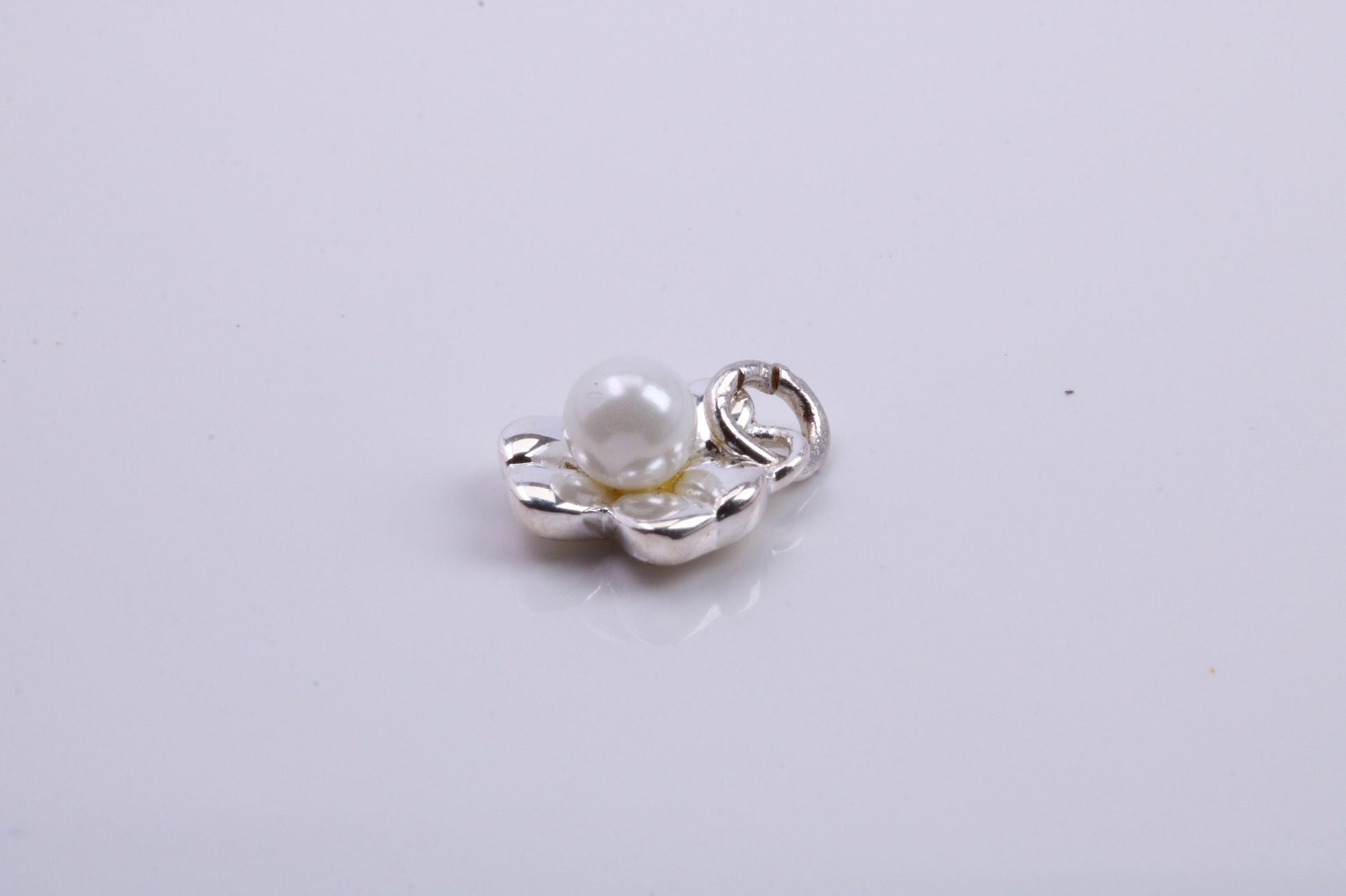 Pearl set Flower Charm, Traditional Charm, Made from Solid 925 Grade Sterling Silver, Complete with Attachment Link