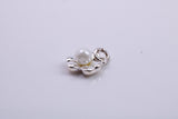 Pearl set Flower Charm, Traditional Charm, Made from Solid 925 Grade Sterling Silver, Complete with Attachment Link