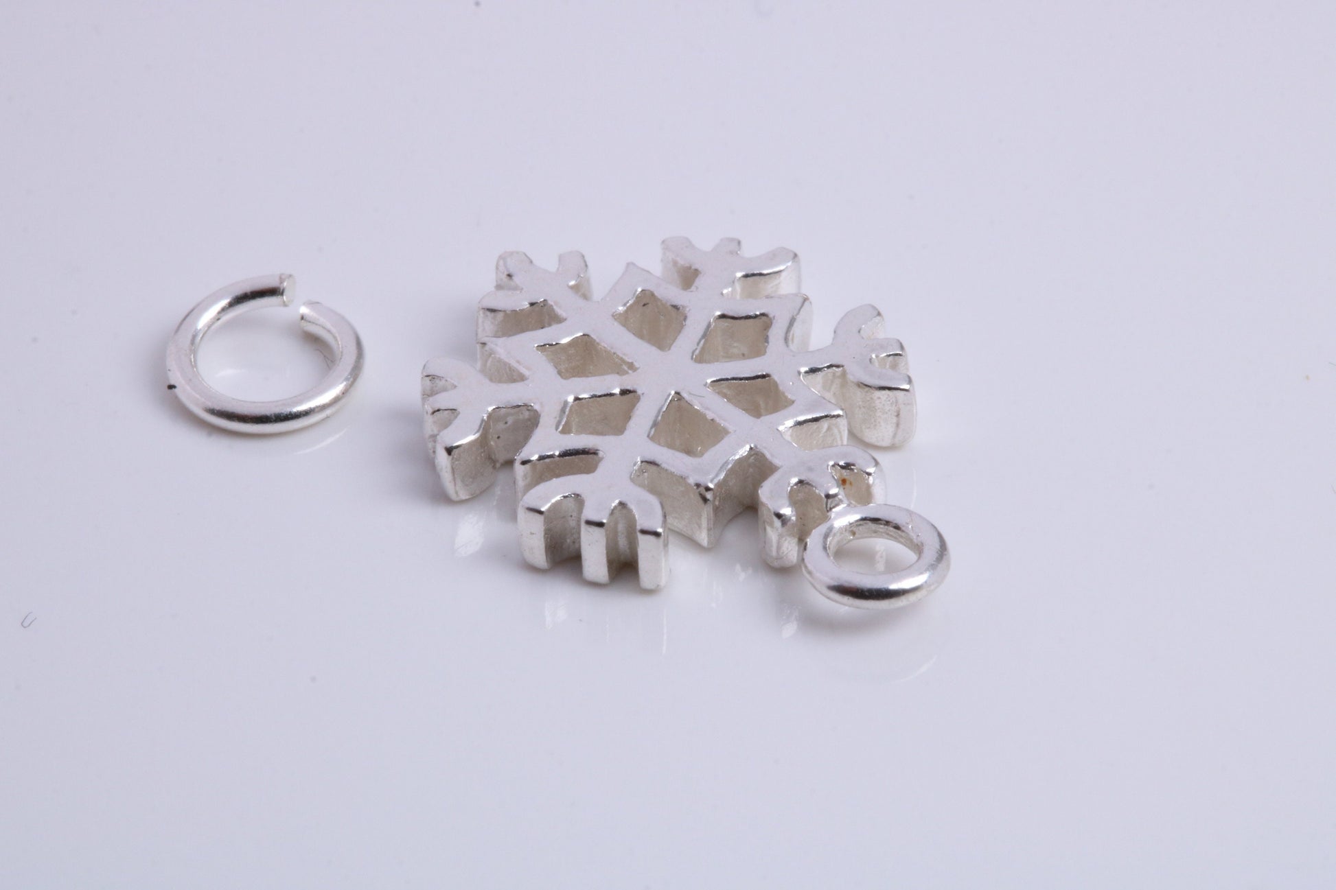 Snow Flake Charm, Traditional Charm, Made from Solid 925 Grade Sterling Silver, Complete with Attachment Link