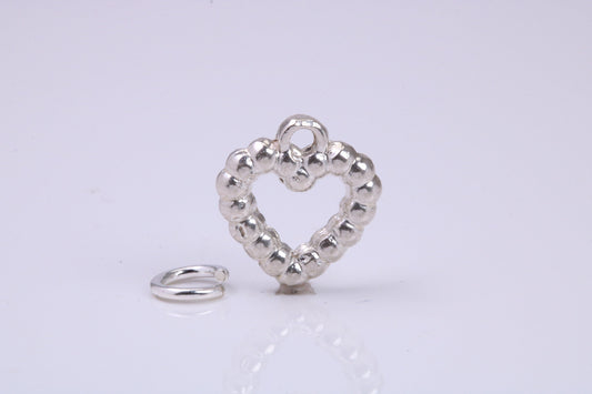 Love Heart Charm, Traditional Charm, Made from Solid 925 Grade Sterling Silver, Complete with Attachment Link