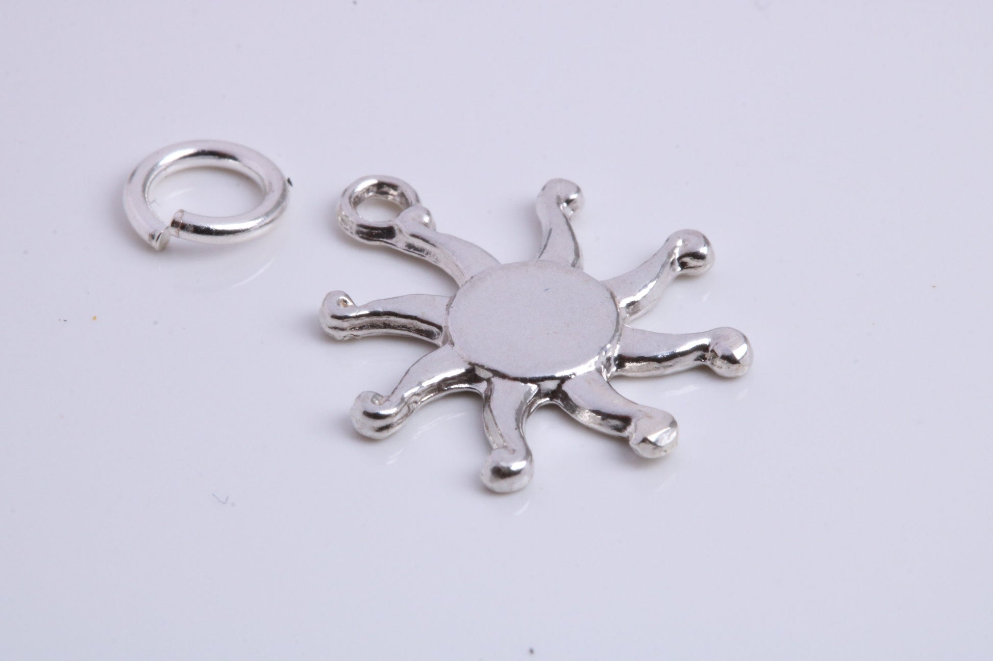 Sun Charm, Traditional Charm, Made from Solid 925 Grade Sterling Silver, Complete with Attachment Link