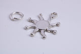 Sun Charm, Traditional Charm, Made from Solid 925 Grade Sterling Silver, Complete with Attachment Link