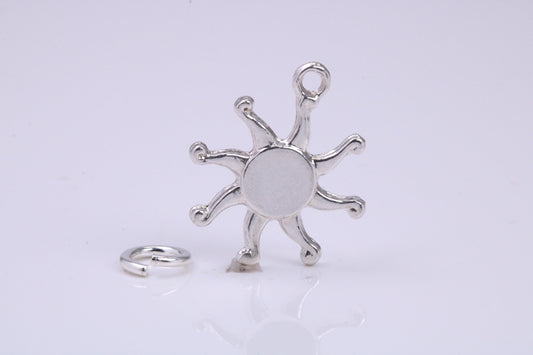 Sun Charm, Traditional Charm, Made from Solid 925 Grade Sterling Silver, Complete with Attachment Link