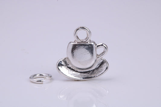 Tea Cup and Saucer Charm, Traditional Charm, Made from Solid 925 Grade Sterling Silver, Complete with Attachment Link