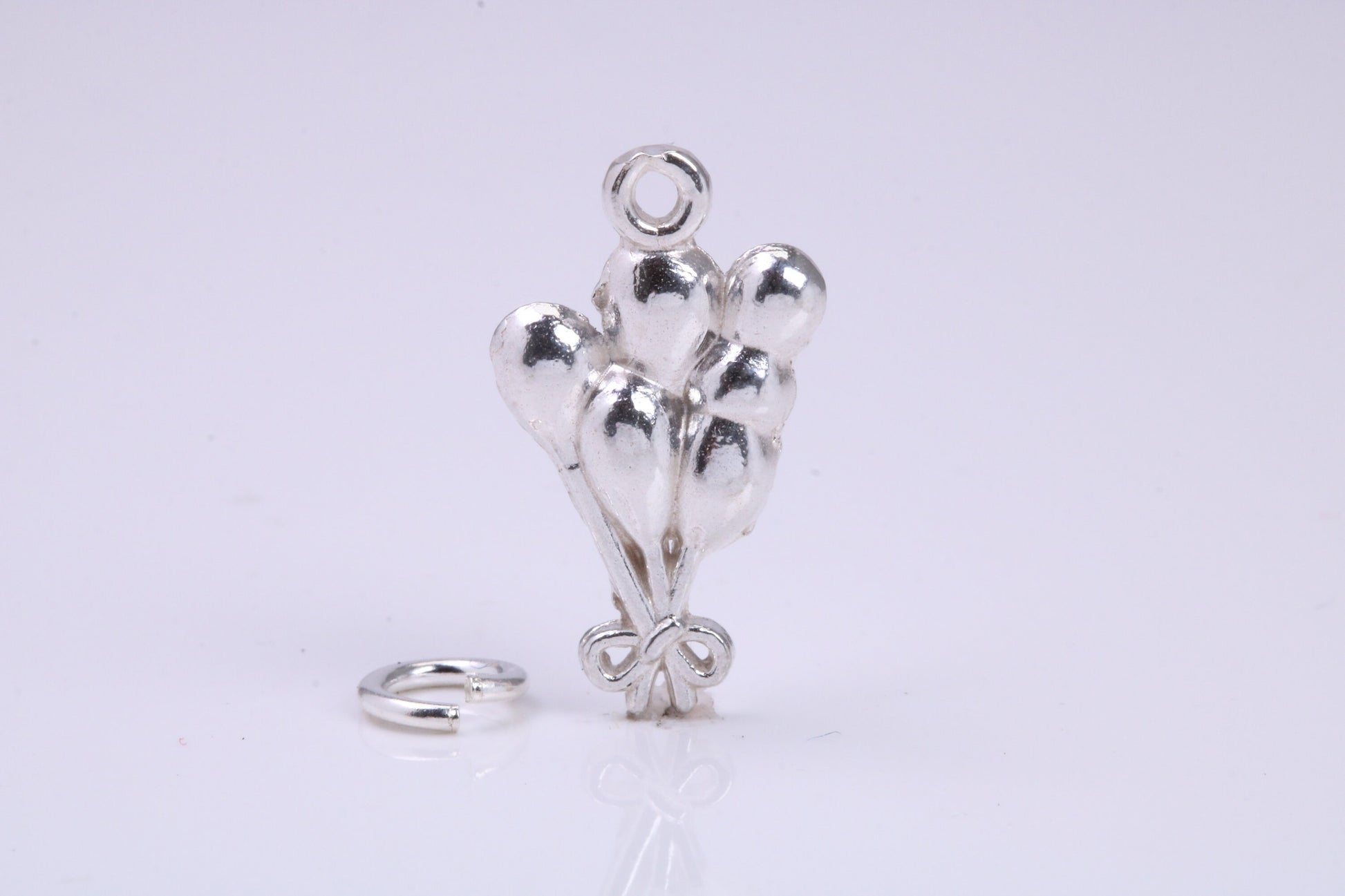 Party Balloons Charm, Traditional Charm, Made from Solid 925 Grade Sterling Silver, Complete with Attachment Link