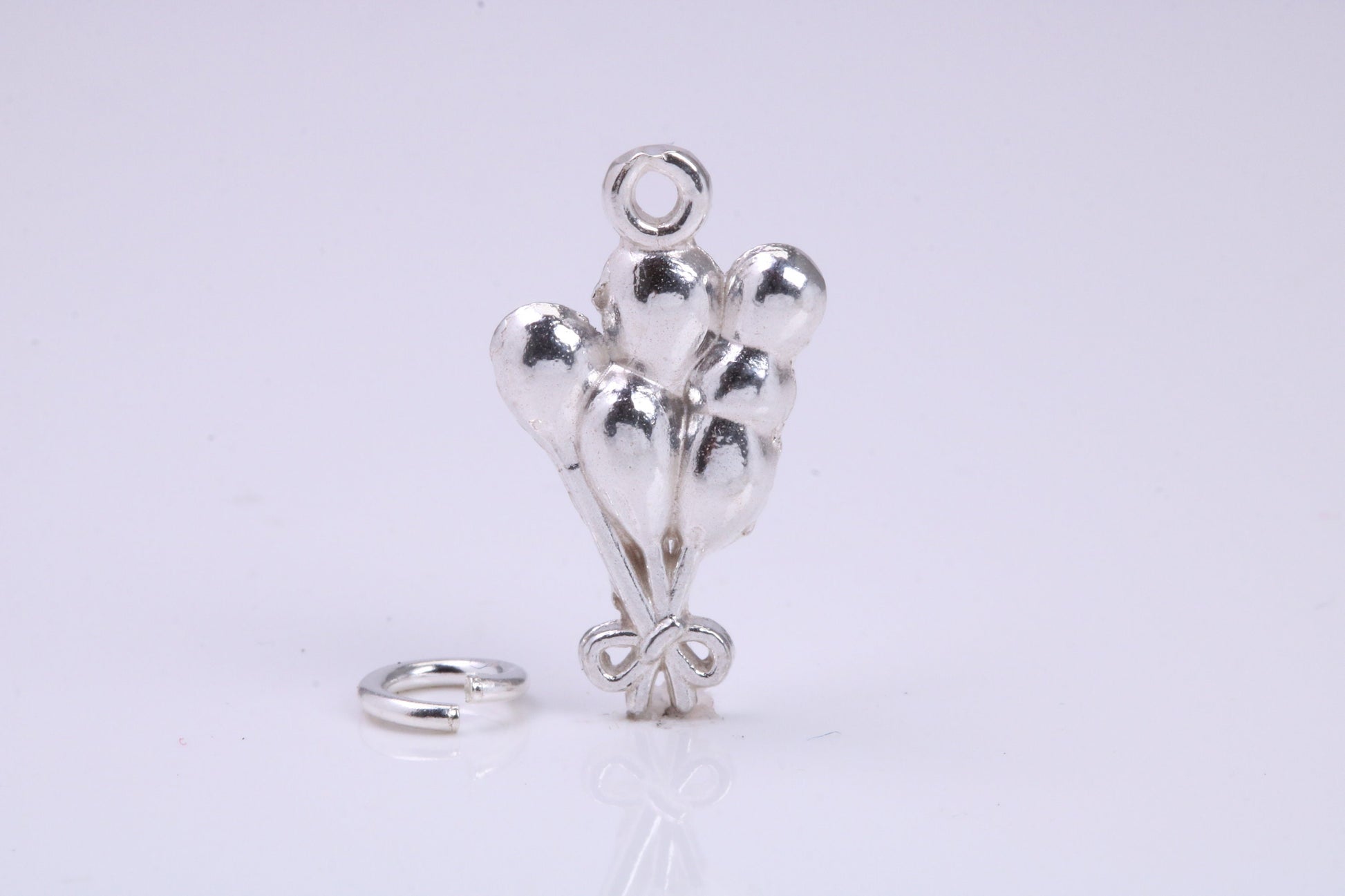 Party Balloons Charm, Traditional Charm, Made from Solid 925 Grade Sterling Silver, Complete with Attachment Link