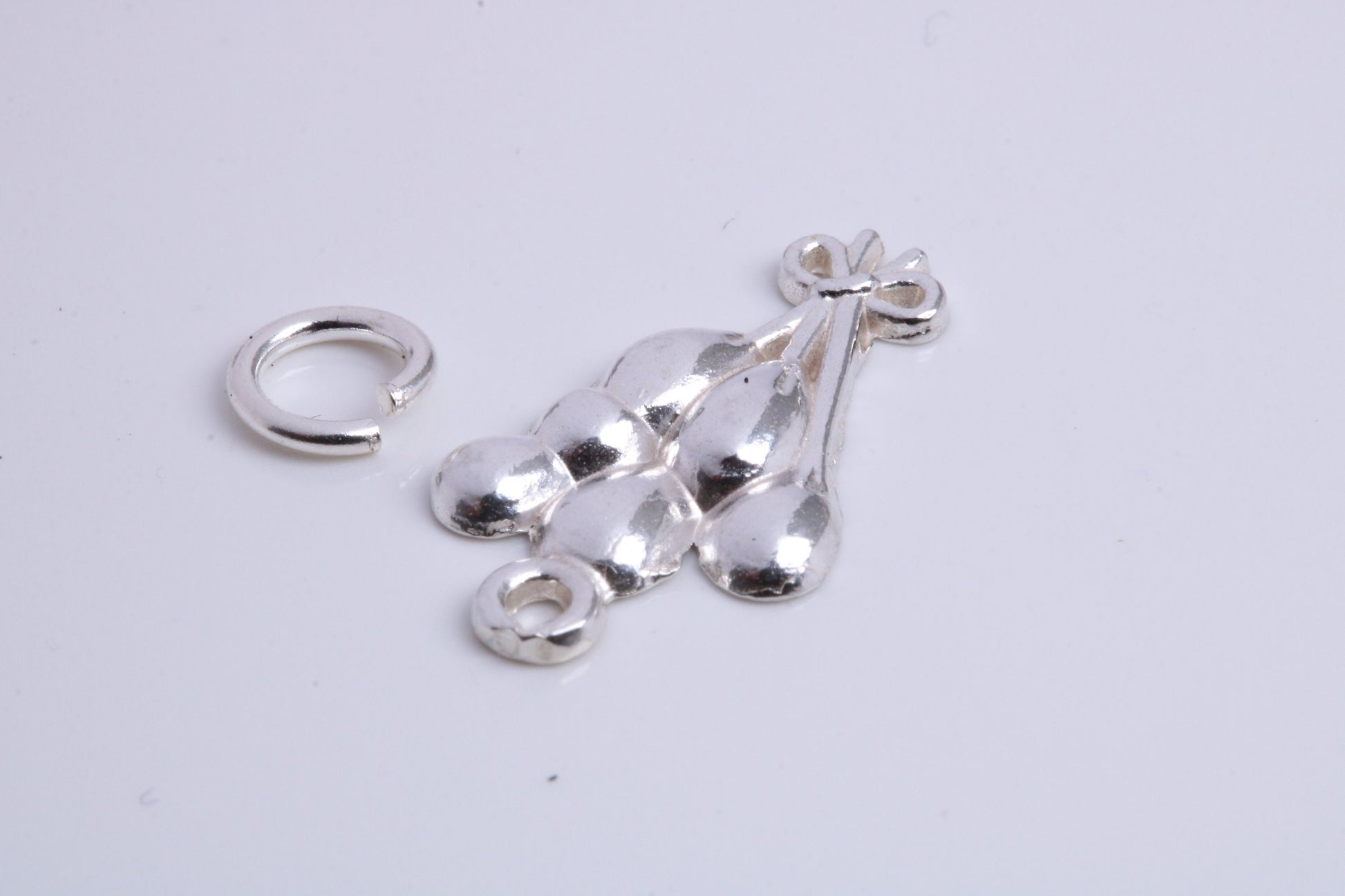 Party Balloons Charm, Traditional Charm, Made from Solid 925 Grade Sterling Silver, Complete with Attachment Link