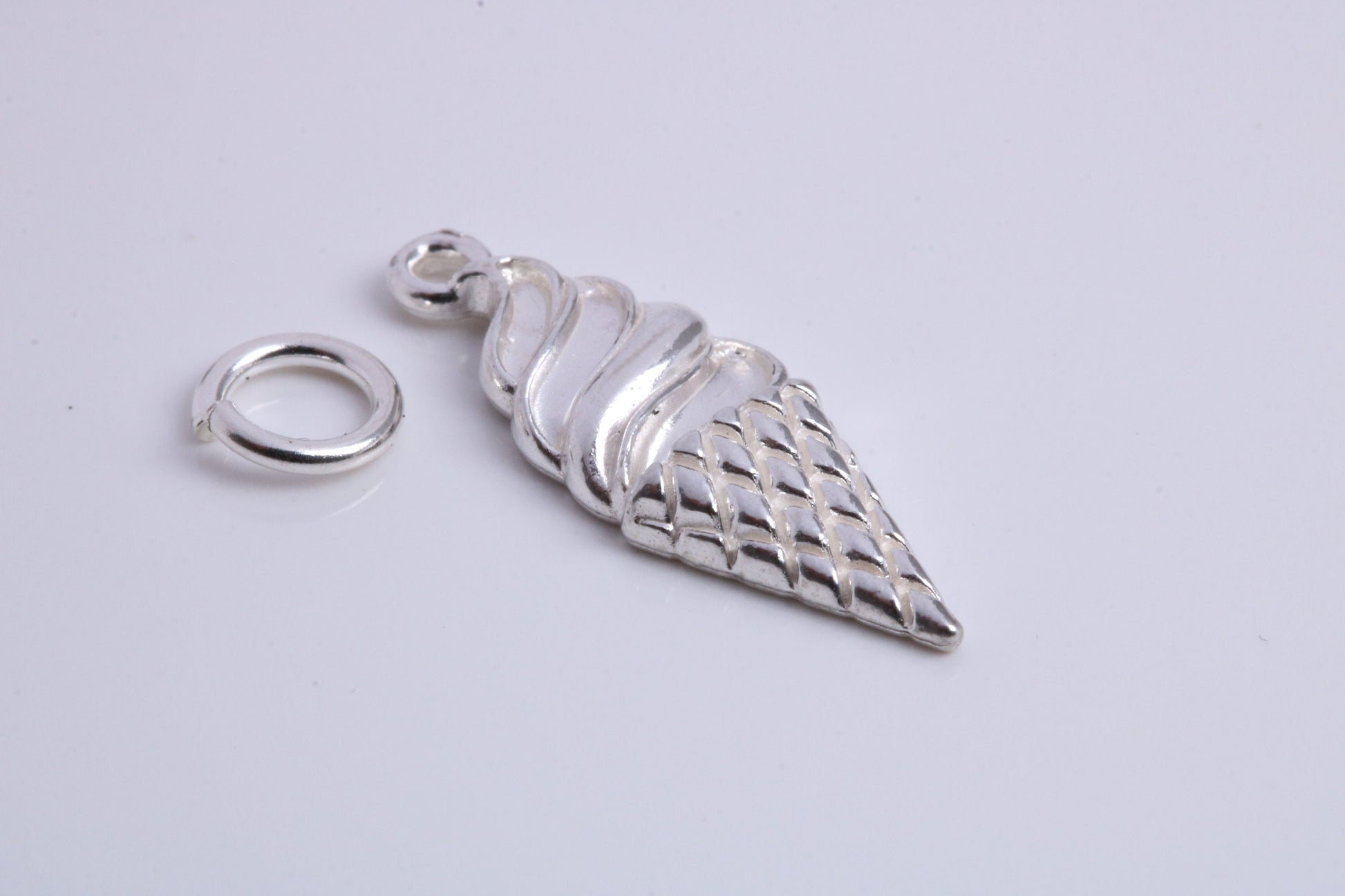 Ice Cream Cone Charm, Traditional Charm, Made from Solid 925 Grade Sterling Silver, Complete with Attachment Link