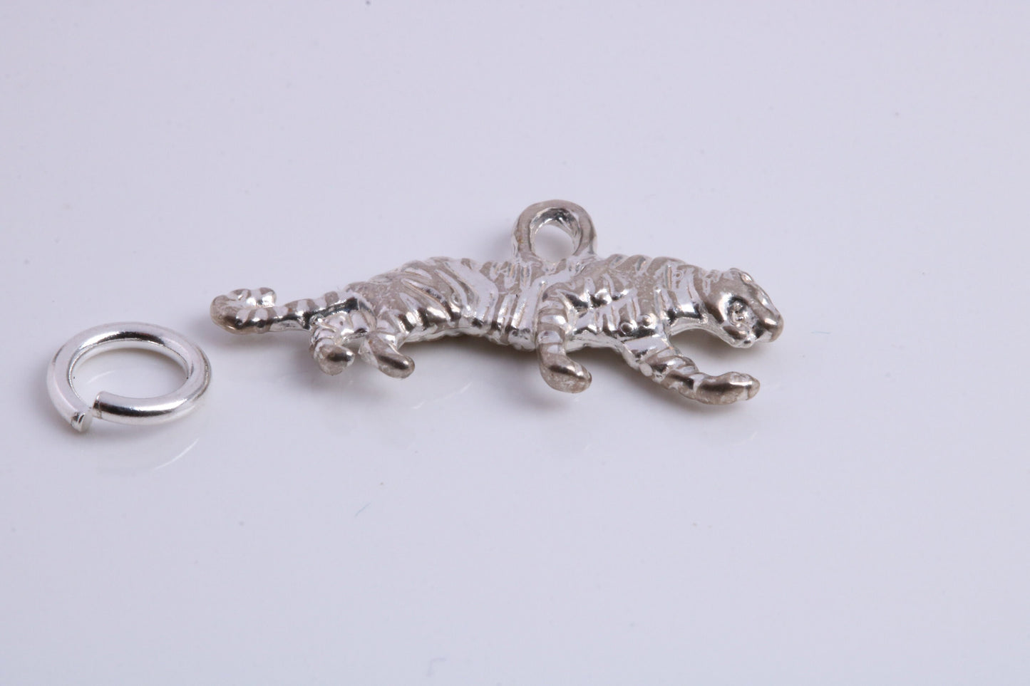 Tiger Charm, Traditional Charm, Made from Solid 925 Grade Sterling Silver, Complete with Attachment Link