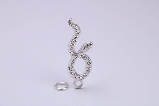 Snake Charm, Traditional Charm, Made from Solid 925 Grade Sterling Silver, Complete with Attachment Link