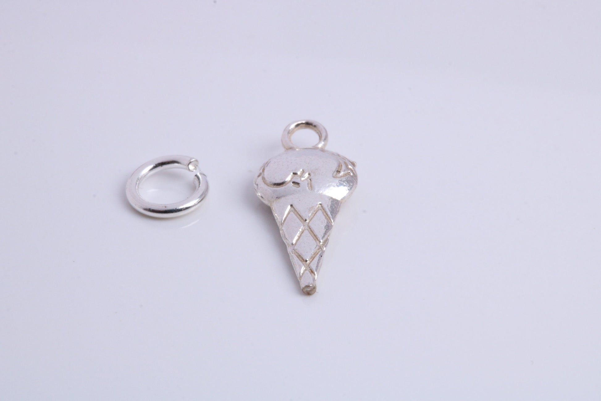 Ice Cream Cone Charm, Traditional Charm, Made from Solid 925 Grade Sterling Silver, Complete with Attachment Link